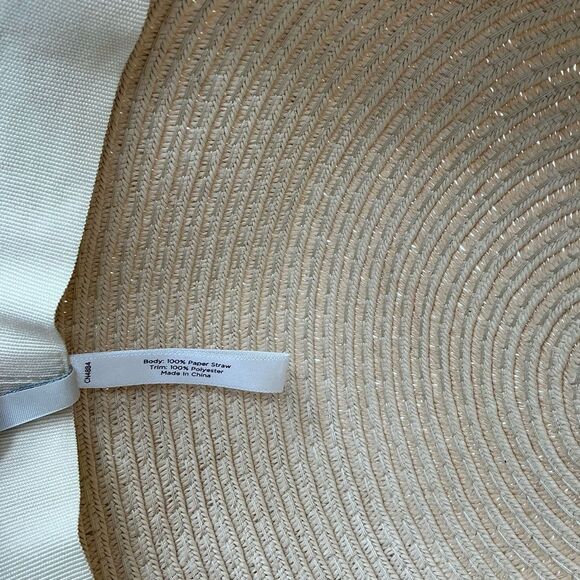 Talbots Women’s Beige Straw Sun Hat with Navy Trim and an anchor charm main image 2